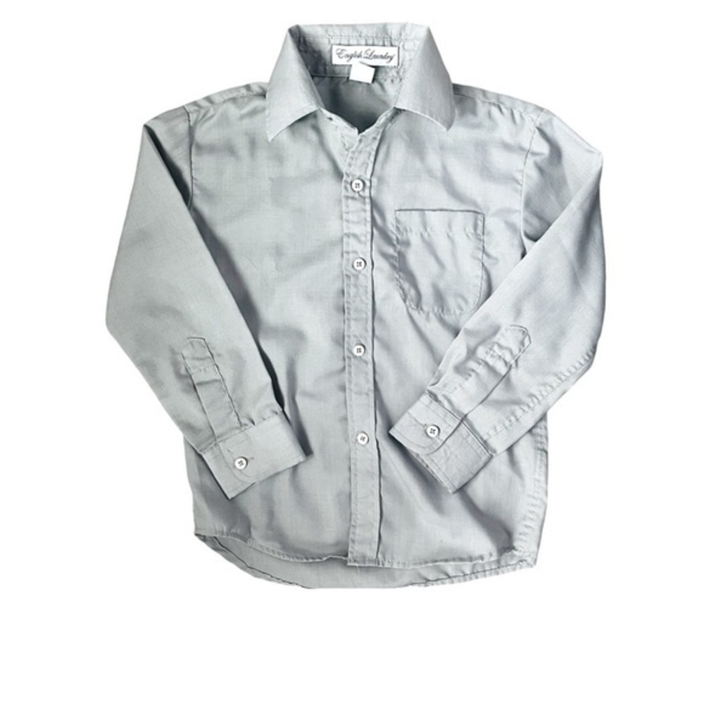 English Laundry dusk/medium gray button down shirt pocket collar round hem Boy 5